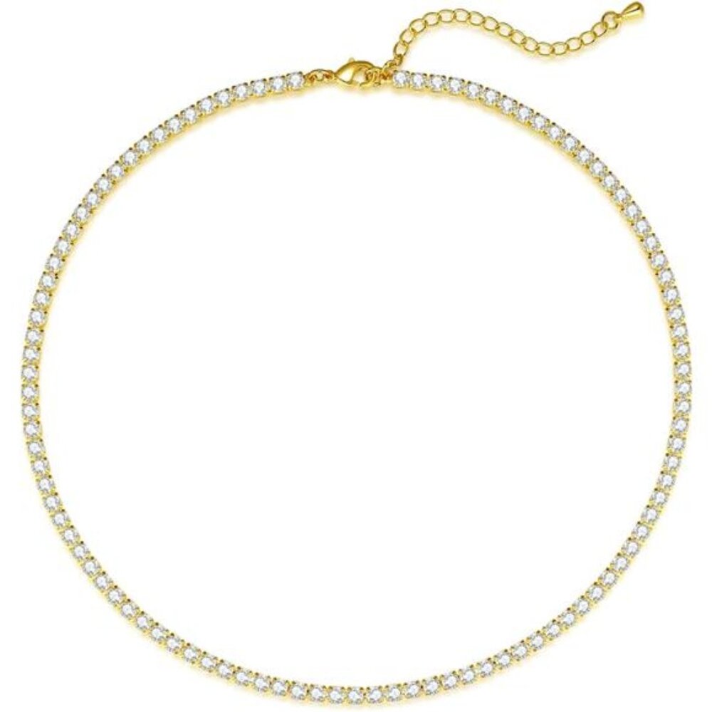 Tennis Necklace 14K Gold Plated Rhinestone Butterfly Choker Necklaces 3mm